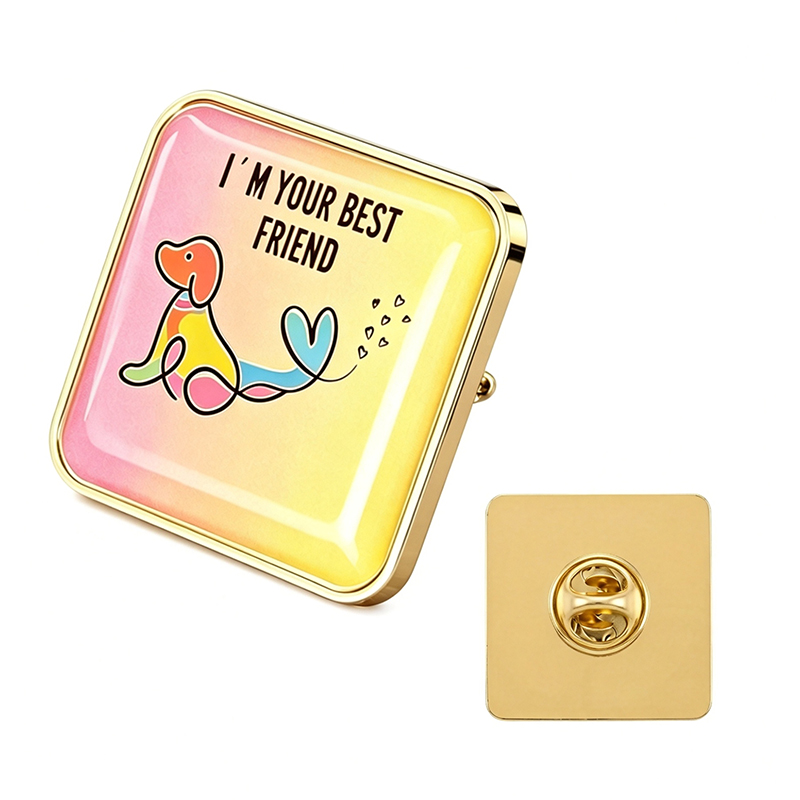 Custom Square Gold Plated Sticker Epoxy Dome Lapel Pin Badge