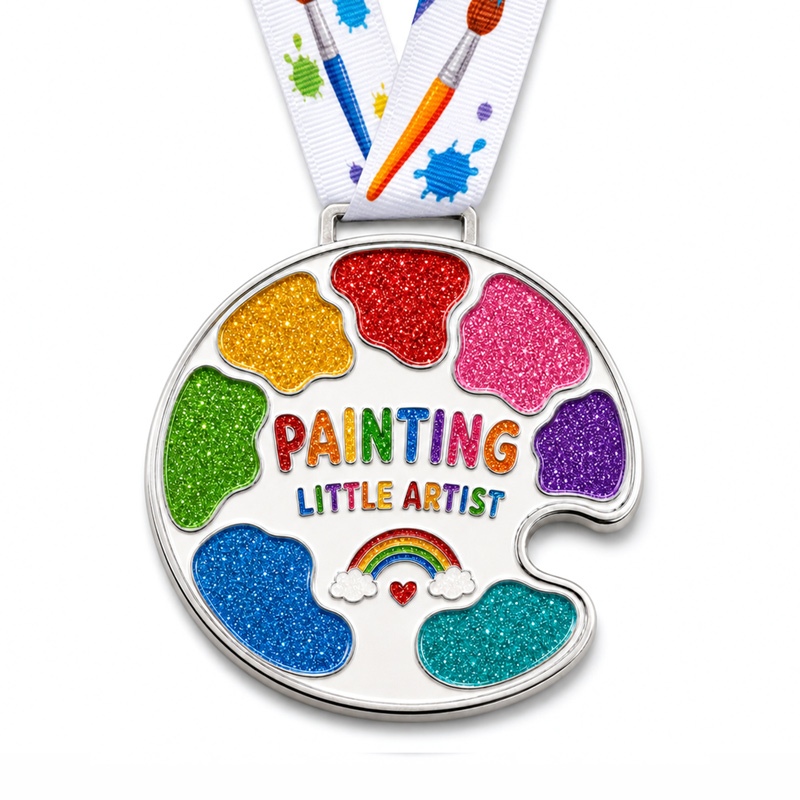 Custom Zinc Alloy Glitter Medal – Personalized Award Medal with Ribbon