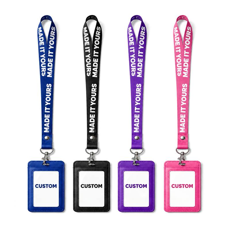 Custom Printed Lanyard with PU Leather ID Card Holder