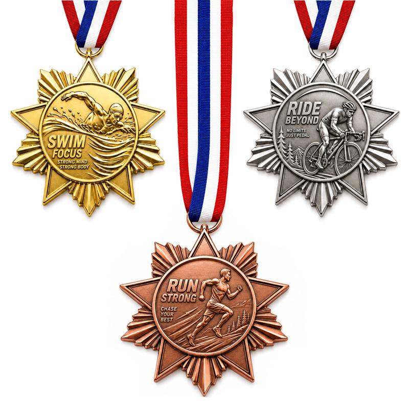 Custom 3D Die Cast Zinc Alloy Gold Plated Star Shape Medal
