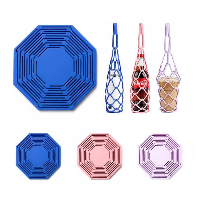 Silicone Wine Bottle Storage Bag Mesh Basket Water Bottle Tote Mat Cup Organizer for Picnic Multi-functional Coasters