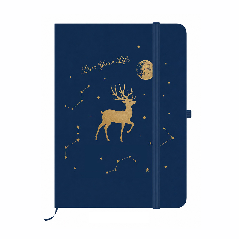 Custom PU Leather Hardcover Notebook with Elastic Closure and Gold/Silver Foil Printing