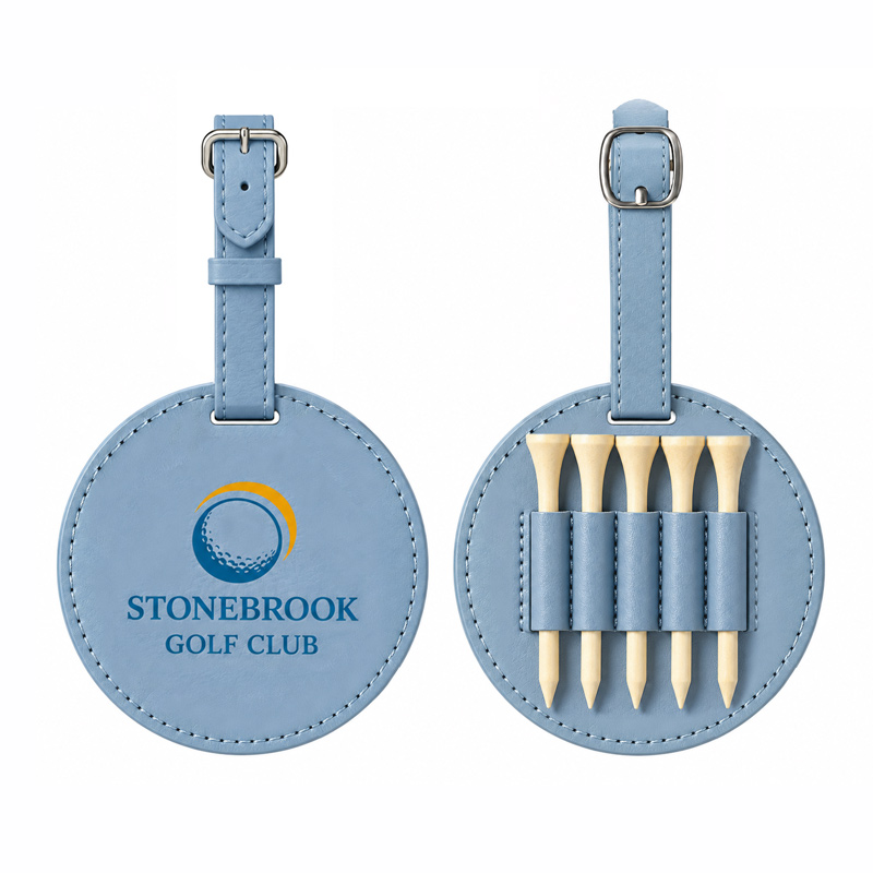 Durable Round PU Leather Golf Tee Holder with 5 Holes Portable Golf Tee Storage