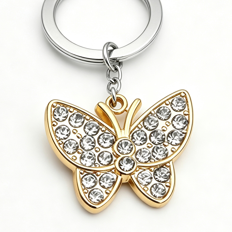 Gold-plated Rhinestone Butterfly Metal Keychain