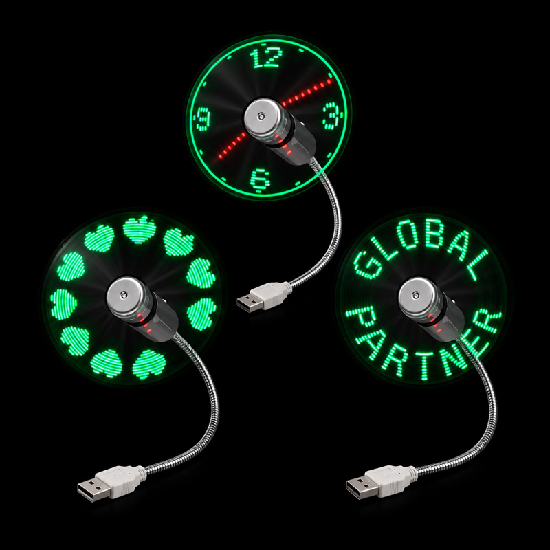 Custom LED Message Display USB Mini Fan with Flexible Gooseneck