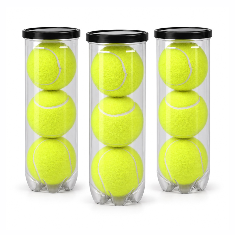 Custom Logo Tennis Balls 3-Pack with Clear Plastic Tube Packaging