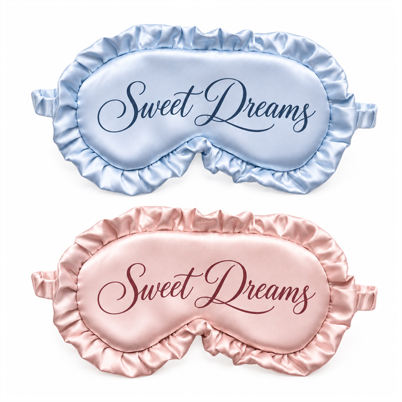 Custom Printed Ruffle Satin Sleep Mask with Soft Elastic Strap