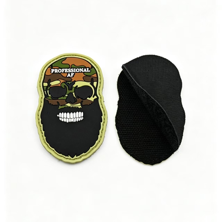 Camouflage Beard Skull PVC Hook & Loop Patch