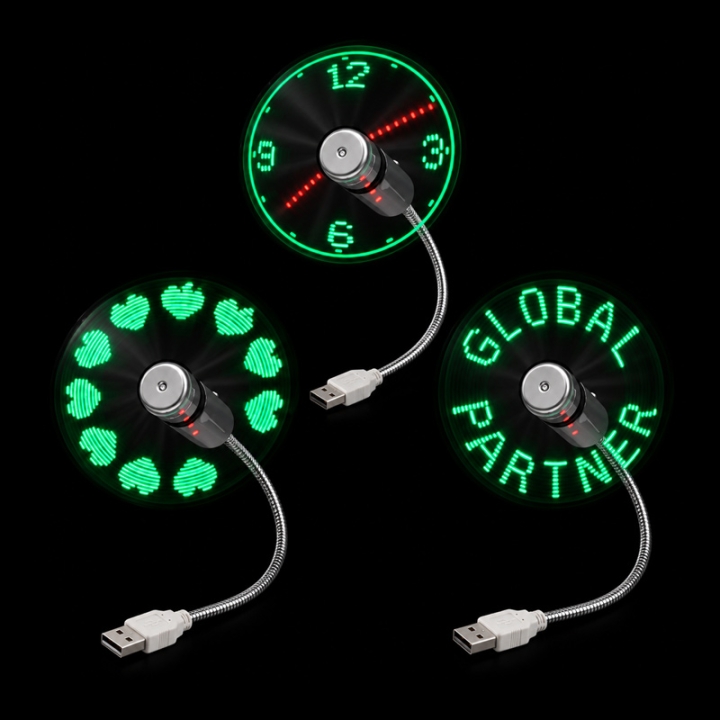Custom LED Message Display USB Mini Fan with Flexible Gooseneck