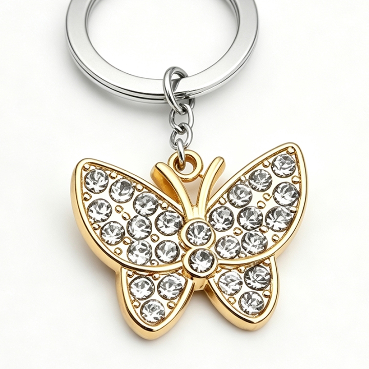 Gold-plated Rhinestone Butterfly Metal Keychain