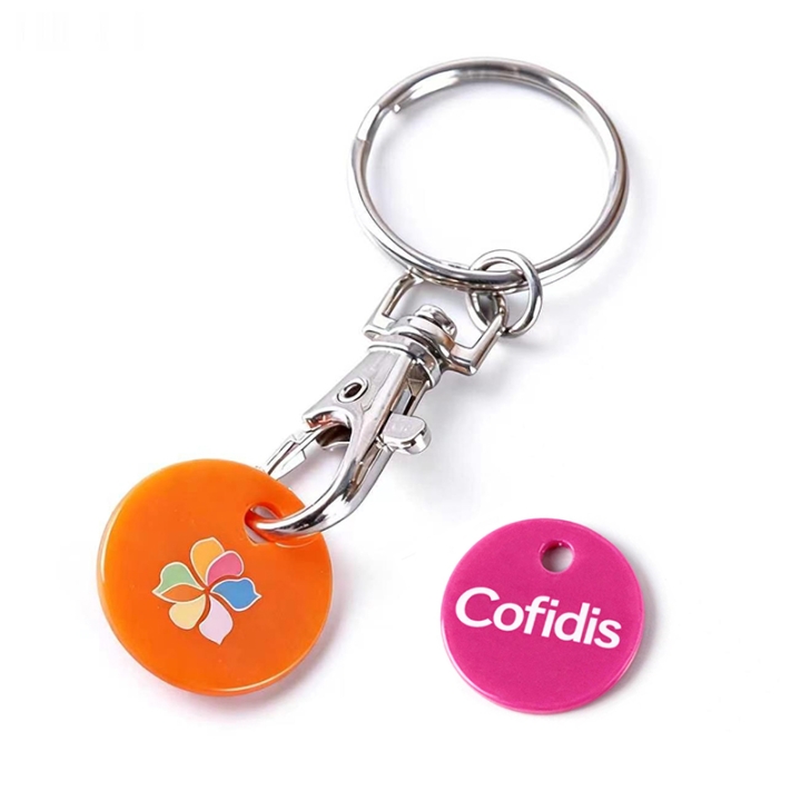 Custom Logo Printed Colorful Tokens Supermarket Trolley Coin Keychain Plastic material