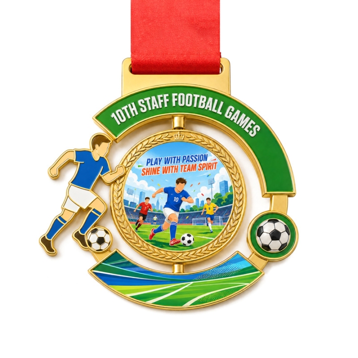Custom Logo Rotating Spinner Sports Award Medal with Personalized Ribbon
