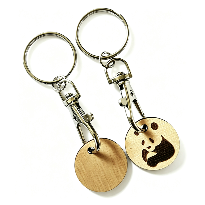 Custom Logo Blank Wooden Coin Key Ring with Lobster Clasp