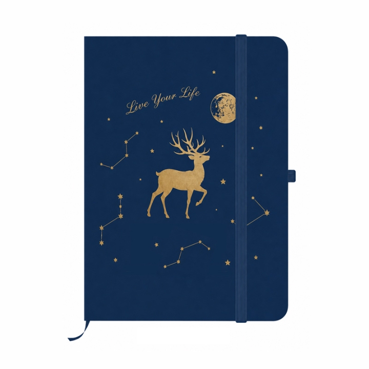 Custom PU Leather Hardcover Notebook with Elastic Closure and Gold/Silver Foil Printing
