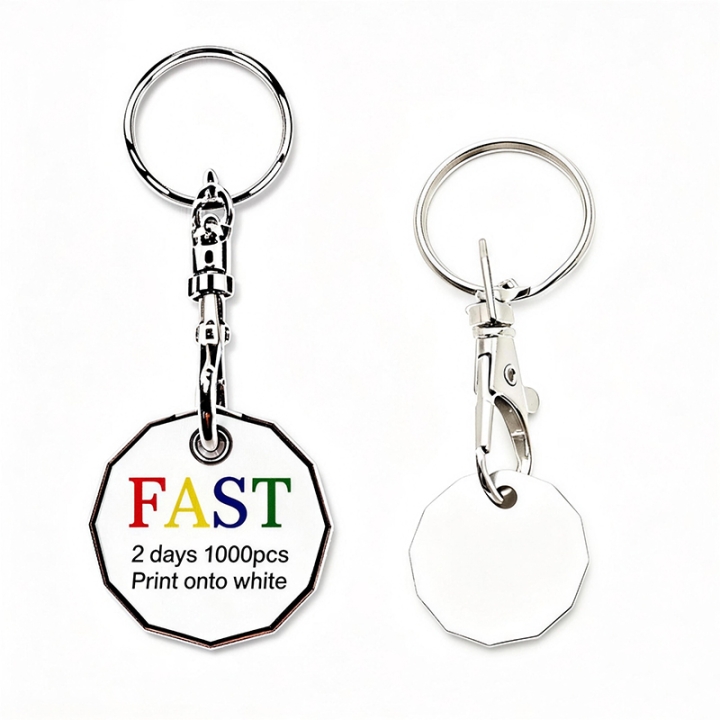 Custom Metal UV Printed Token Keychain for Supermarket Shopping Cart